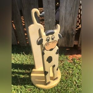 Cow Paper Towel Holder Wood Vintage 16” Tall,Country Rustic Farm Cottage Shabby